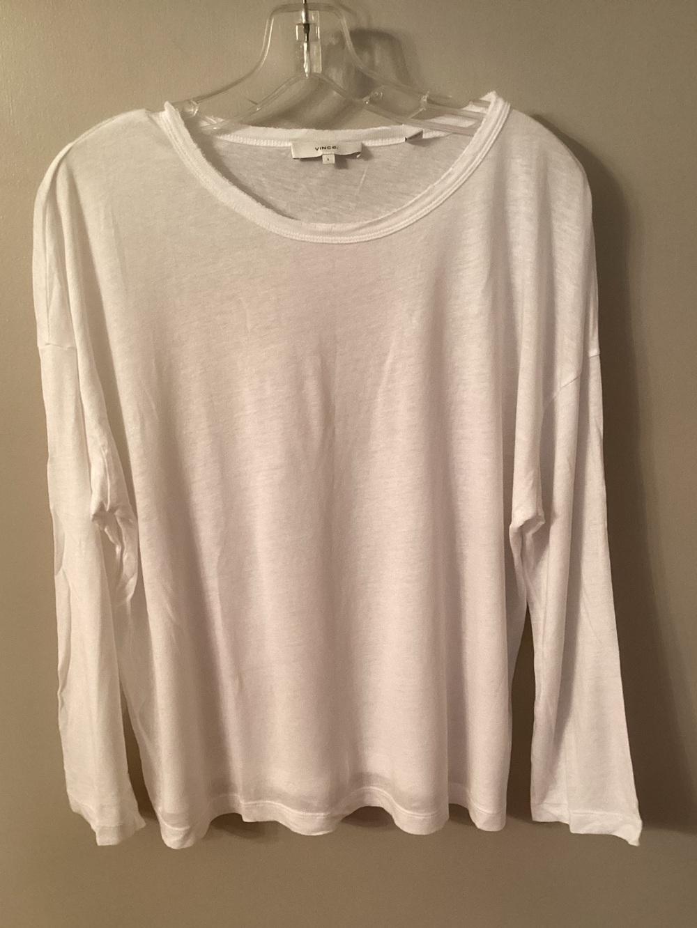 VINCE LARGE WHITE TENCEL BOAT NECK LONG SLEEVE ESSENTIAL BASIC T SHIRT